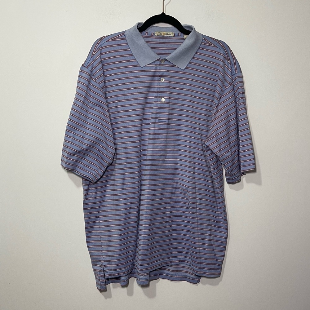 Peter Millar men's blue red striped Short Sleeve Striped polo shirt in size XL